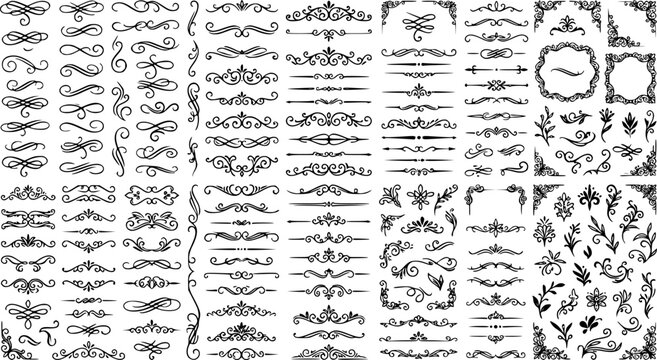 Mega huge collection of vector decorative elements and calligraphic flourishes