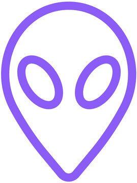 Violet Alien Face Outline Icon for Extraterrestrial, UFO, Sci-Fi, Halloween and Fantasy Designs PNG Vector