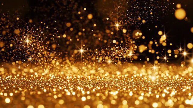 Golden glitter particles loop background for use in various projects