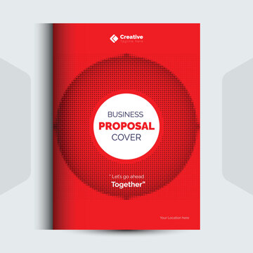Professional business proposal cover template design with red circle pattern and white text