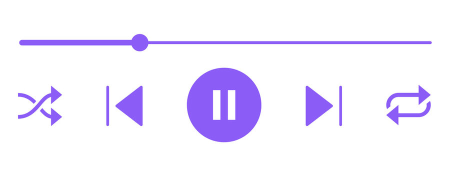 Violet Media Player Control Button Set for Video Audio Playback UI and Streaming PNG.