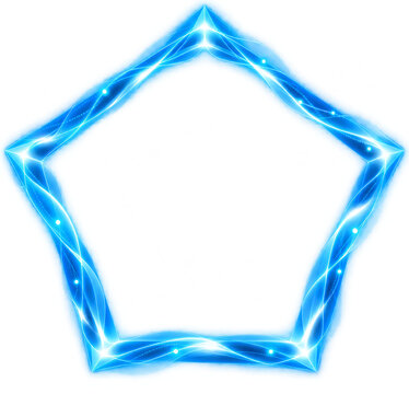 Glowing blue pentagon light frame isolated on transparent background