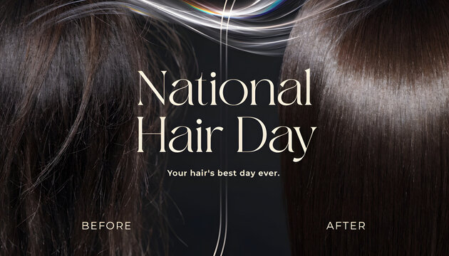 A comparison of damaged hair and healthy shiny hair for a hair care promotion graphic with texture with texture