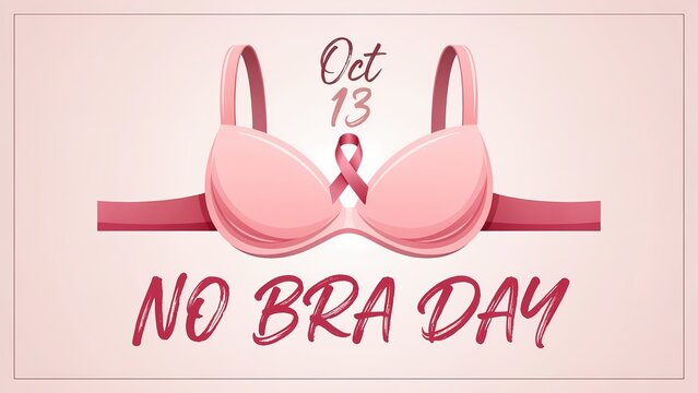 Pink bra icon for no bra day on october 13 with breast cancer awareness ribbon
