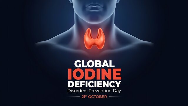 Global iodine deficiency disorders prevention day illustration with human thyroid gland anatomy