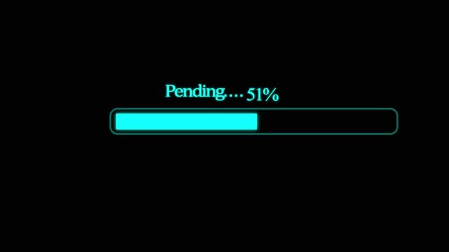 Cyan glowing loading bar progress indicator showing pending status at fifty four percent