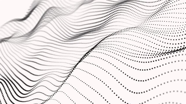 Minimalist abstract black dot grid wave undulating gently on a white background on a representing data flow