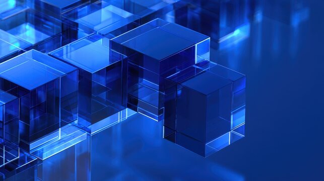 Digital art of luminous blue cubes in a seamless geometric design