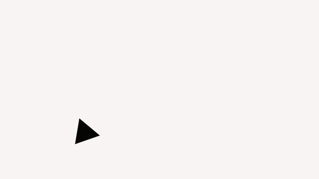 Minimalist black triangular cursor moving on white background a simple triangle pointer icon across a clean surface