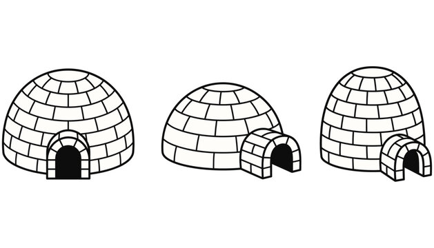 Igloo vector set featuring three different architectural styles of snow houses for winter travel and arctic climate design projects