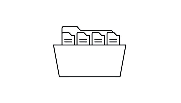 Hanging file folder container with multiple tabbed documents representing organized records and document storage.