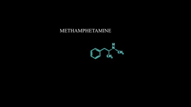 Methamphetamine Molecule Molecular Structure Animation, Stimulant Chemical Formula Pharmacology Science Motion Graphic