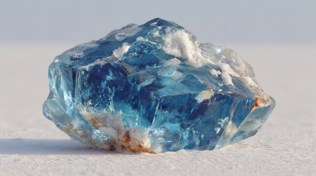 Aquamarine crystal on snow