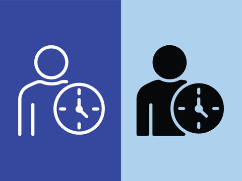 Line and solid style user profile icons featuring a clock symbol for time management
