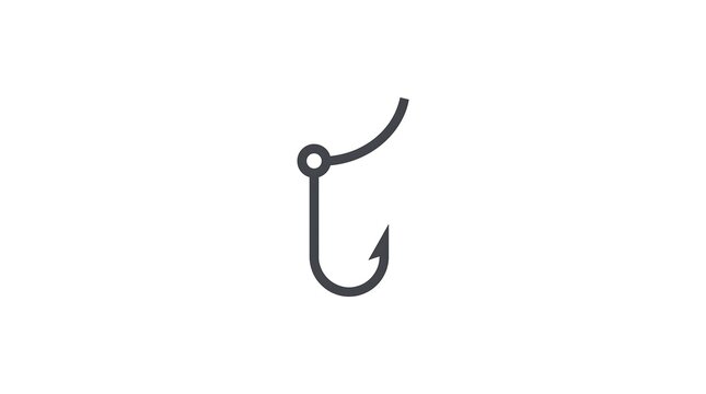 Minimalist vector fishing hook icon with line