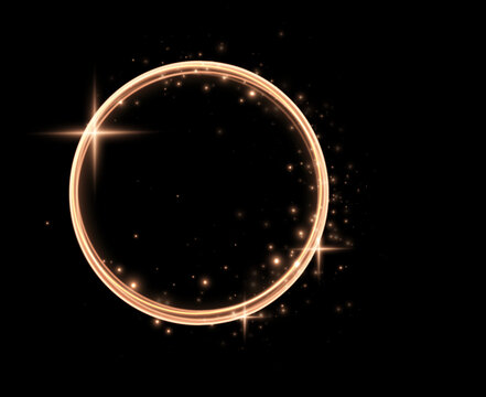 A glowing circular light ring with sparkling star-like flares surrounds its edge. It features a warm golden hue with smooth, bright, and softly blurred illumination.