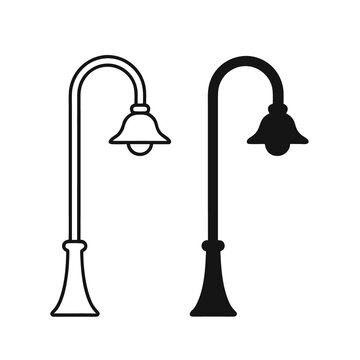 Street lamp icons in outline and silhouette styles