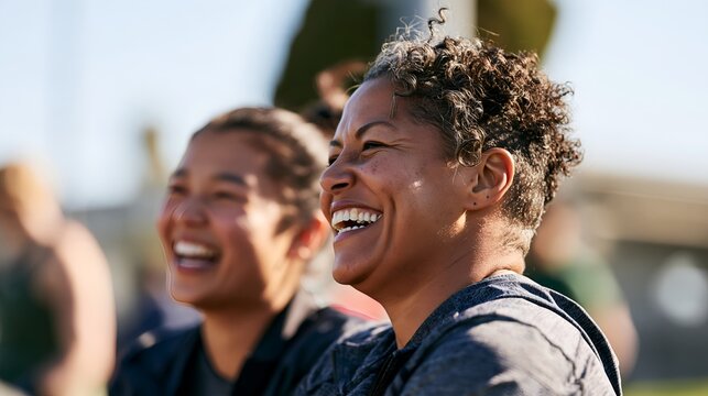 Sunlit moment of genuine laughter among two women