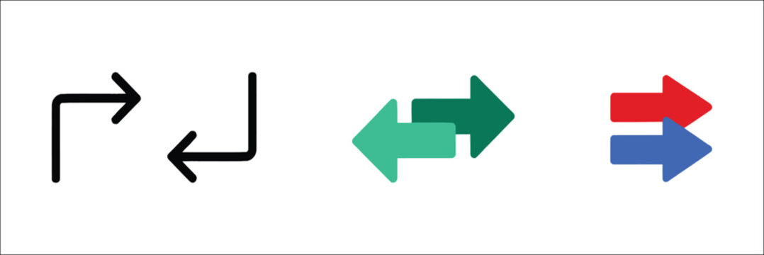 Double arrow icons flat direction navigation movement flow transfer exchange symbols vector illustration collection isolated background