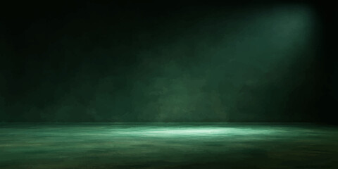 Obraz premium A dramatic spotlight illuminates a smoky, atmospheric room, casting ethereal green hues and creating a sense of mystery and anticipation.