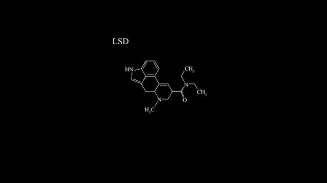 LSD Molecule Molecular Structure Animation, Lysergic Acid Diethylamide Chemical Formula Science Motion Graphic