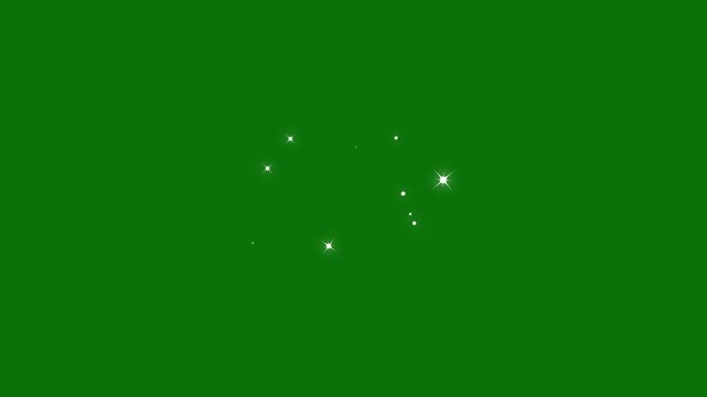 Sparkling white magic stars and glowing dots animation on green screen, glitter effect shining stars particle effect chroma key glow
