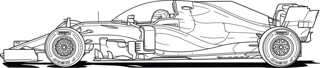 Fototapeta premium Formula One Car, Detailed Line Art Illustration, Motorsports Design, Racing Vehicle Concept, Automotive Icon with Sketch