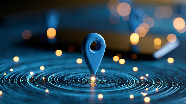Hyperlocal marketing concept with glowing location data connecting businesses to nearby customers, personalized offers, local events, customer targeting, digital strategy, with