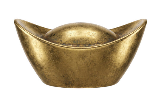 Gold ingot isolated on a transparent or white background. Traditional Chinese wealth symbol, authentic financial prosperity and classic Asian culture decoration.