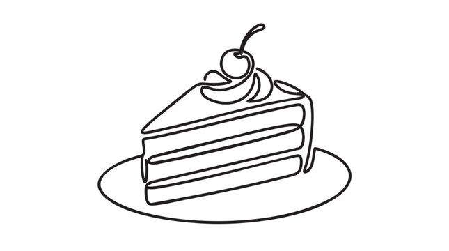 delicious cake slice vector icon with continuous line art continuous line art continuous line art vector icon