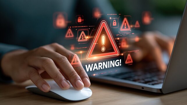 Digital security warning alert on computer screen