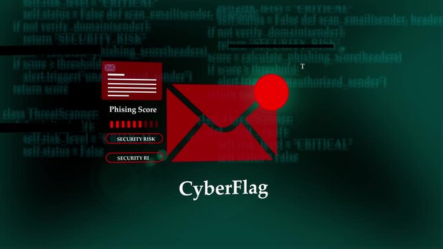 CyberFlag Red Alert Phishing Warning Envelope Exclamation Mark Icon Background Code Text Overlay Security Terminology Digital Matrix