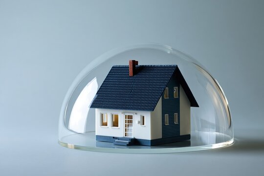Miniature house protected under transparent acrylic dome