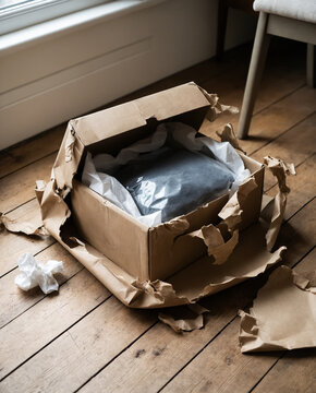Damaged Delivery Package Opened on Floor After Shipping Accident