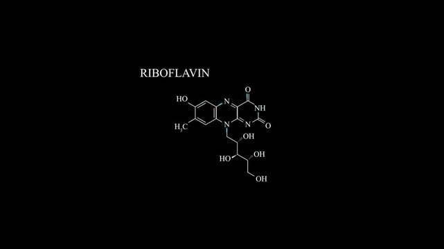 Vitamin B2 Riboflavin Molecule Molecular Structure Animation, Chemical Formula and Biochemistry Science Motion Graphic
