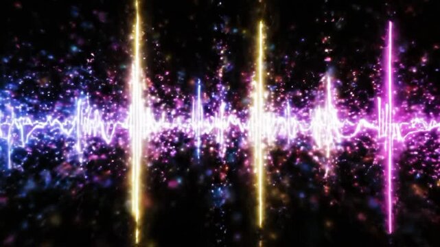 Sound waves animation with black background and colored waveform display