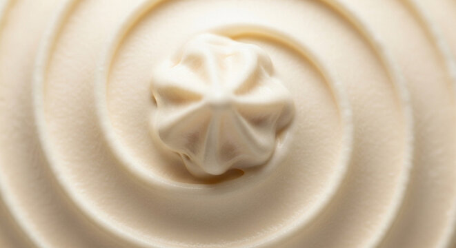 A smooth swirl of rich vanilla ice cream forms a delightful pattern, showcasing velvety dairy peaks that evoke sweet culinary fantasies and refreshing summer indulgence throughout every single