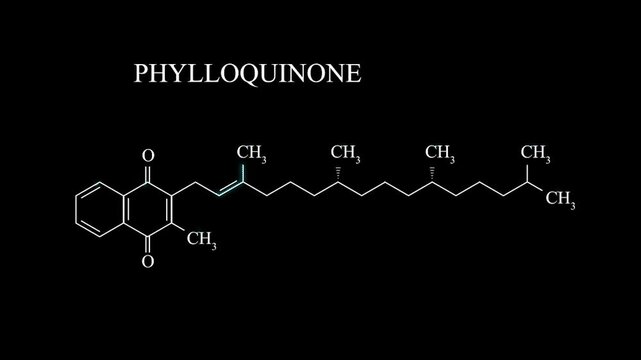 Vitamin K1 Phylloquinone Molecule Molecular Structure Animation, Chemical Formula and Biochemistry Science Motion Graphic
