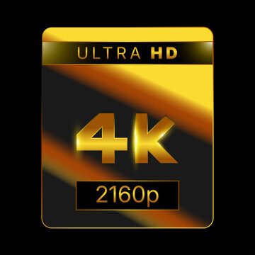 Gold 4K Ultra HD 2160p resolution icon isolated on black background vector illustration