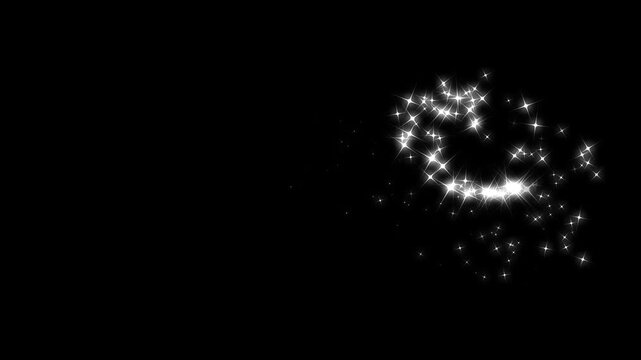 Glowing line love shape animation, 2d glitter stars line animation, glowing particle circle, sparkle path white twinkling stars line, glitter star burst glowing vector doodle, on black screen. 4k