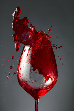 An image of red wine being splashed into a glass.
