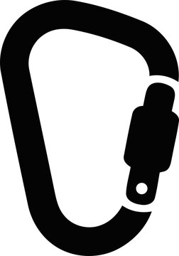 Black carabiner icon for climbing and safety gear isolated on transparent background