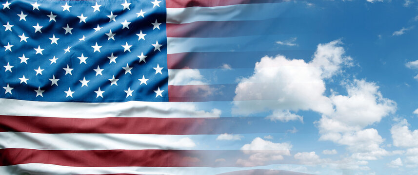 American flag in sky