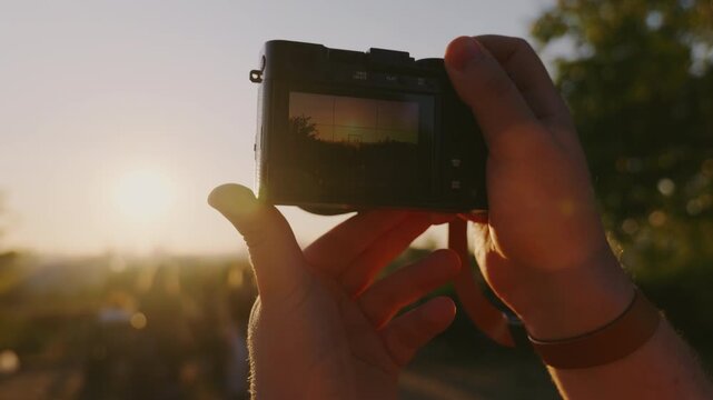 Photographer Taking Pictures of London Skyline at Sunset