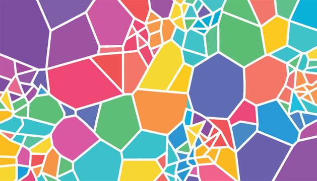 A colorful geometric pattern features interlocking polygonal shapes in a vibrant abstract composition vibrant mosaic design texture background modern