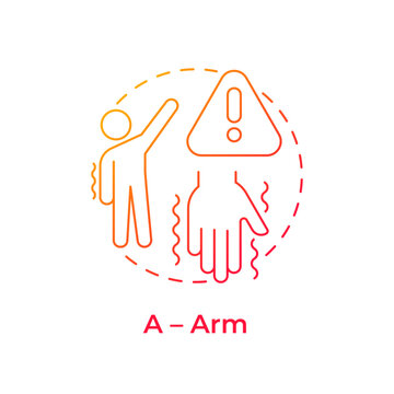 A arm gradient outline concept icon. Sudden paralysis physical symptom. Limb numbness health crisis. Brain attack warning. Dual-tone line illustration inside modern circular design. Round graphic