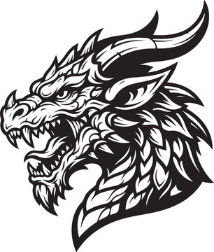Detailed Dragon Head Illustration With Fierce Expression