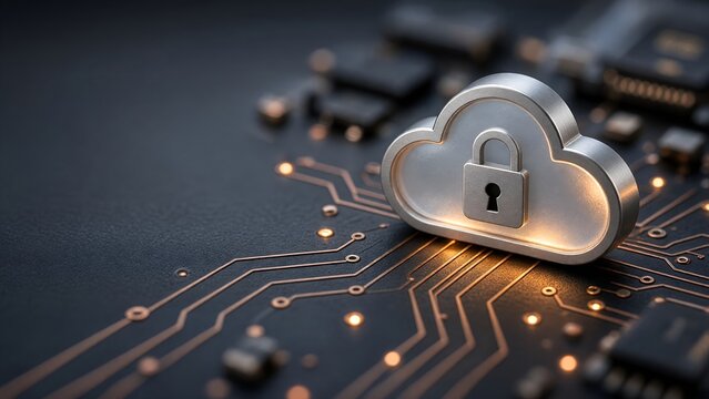 Cloud Security Concept with Digital Lock Over Circuit Board for Data Protection