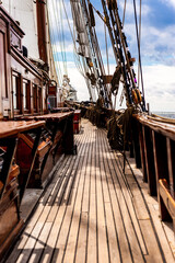 View along sailing ship deck toward the sea © Georg