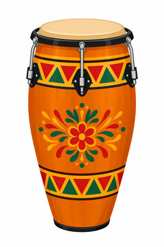 Colorful Traditional Bongo Drum with Decorative Pattern Isolated on White Background